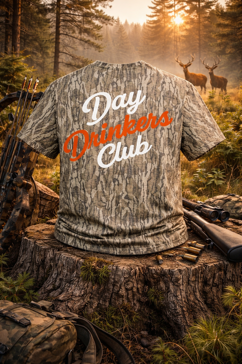 DAY DRINKERS CLUB I MOSSY OAK® BOTTOMLAND CAMO TEE (Orange) *PRE-ORDER*